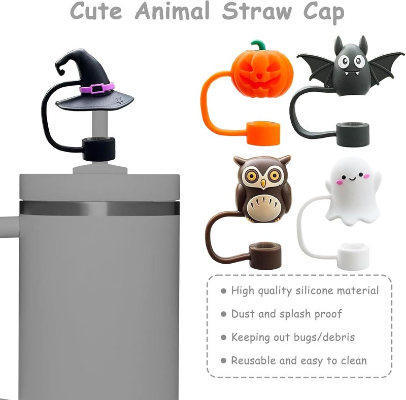 vikgle 5 Pcs 0.4in Straw Cover for Stanley Cup, Silicone Straw Topper Set for 30&40oz Stanley Tumble, Fit for 10mm/0.4in Straws (Halloween) - Image 4
